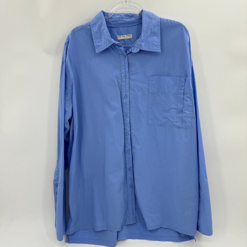 WE THE FREE Boyfriend Button Up Shirt XL Oversized Relaxed Layering Blue Tunic